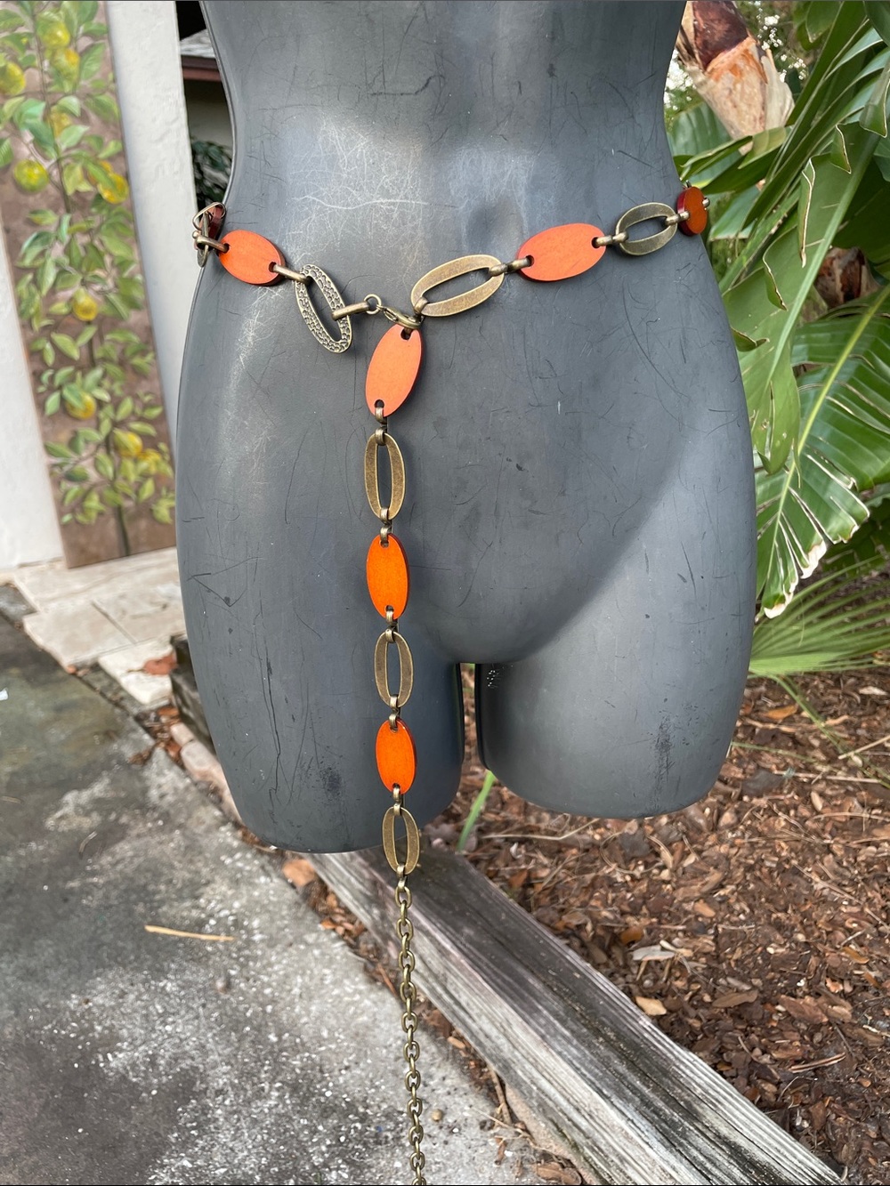 bronze and wood oval link chain belt